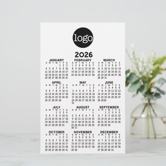 Kalender - Basic Zwart Wit Minimaal Briefpapier (Staand voorkant)