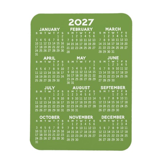 Kalender - Basis Minimaal Groen en Wit Modern Magneet (Verticaal)