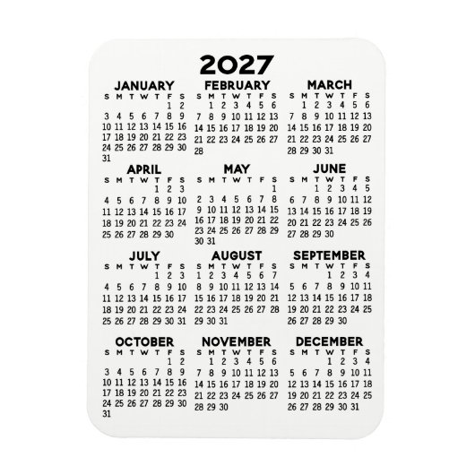 Kalender - Basis Minimaal Zwart en Wit Magneet (Verticaal)