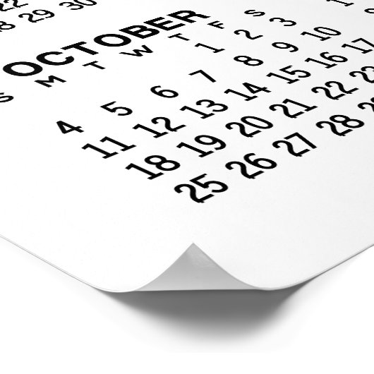 Kalender - Basis Minimaal Zwart en Wit Poster (Hoek)