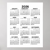 Kalender - Basis Minimaal Zwart en Wit Poster (Voorkant)