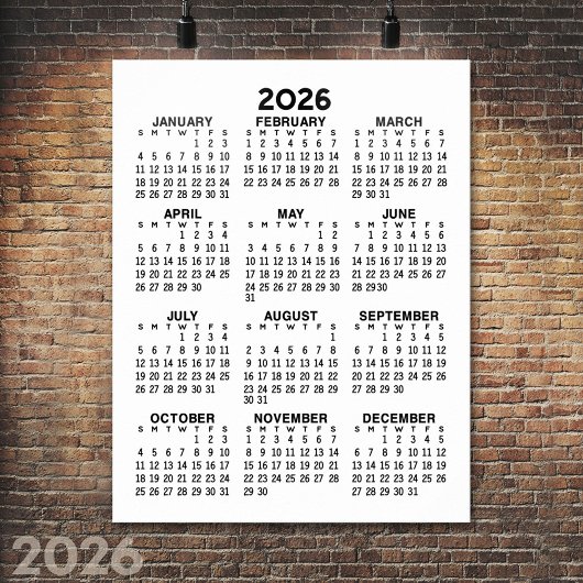Kalender - Basis Minimaal Zwart en Wit Poster