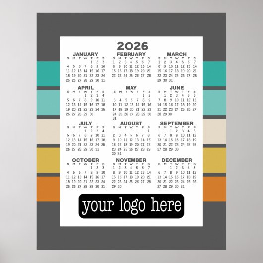 Kalender - Basis Zwart Wit Minimaal Poster (Voorkant)