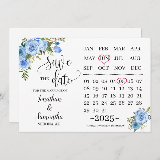 kalender behalve de datum Roze bloemige trouwdag Kaart (Voorkant / Achterkant)