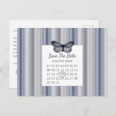 Kalender Bewaar de datum Blue Silver Butterfly Aankondigingskaart (Voorkant / Achterkant)