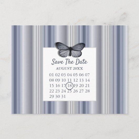 Kalender Bewaar de datum Blue Silver Butterfly Aankondigingskaart (Voorkant)