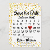 Kalender Bewaar de datum Golden Love Hearts Confet Save The Date (Voorkant / Achterkant)