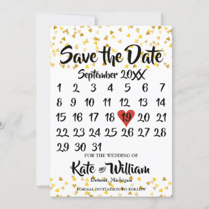 Kalender Bewaar de datum Golden Love Hearts Confet Save The Date