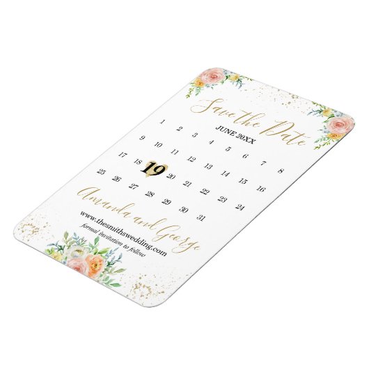 Kalender Bewaar de datum Magneetbloemen en goud Magneet (Linkerzijde)