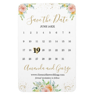 Kalender Bewaar de datum Magneetbloemen en goud Magneet