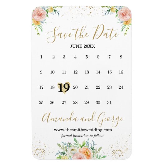 Kalender Bewaar de datum Magneetbloemen en goud Magneet (Verticaal)