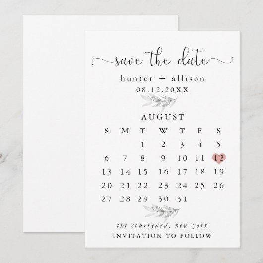 Kalender Bewaar de Datum Save The Date (Voorkant / Achterkant)