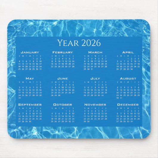 Kalender blauw water gestructureerd muismat (Voorkant)