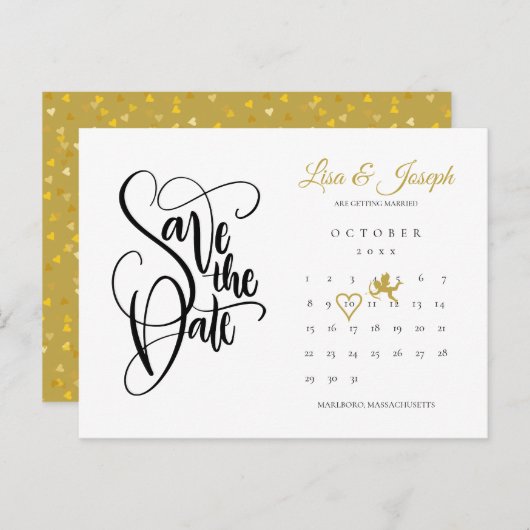 Kalender Cupid Gold Love Heart Save the Date Briefkaart (Voorkant / Achterkant)