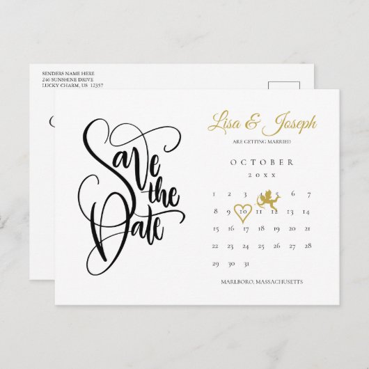 Kalender Cupid Gold Love Heart Save the Date Briefkaart (Voorkant / Achterkant)