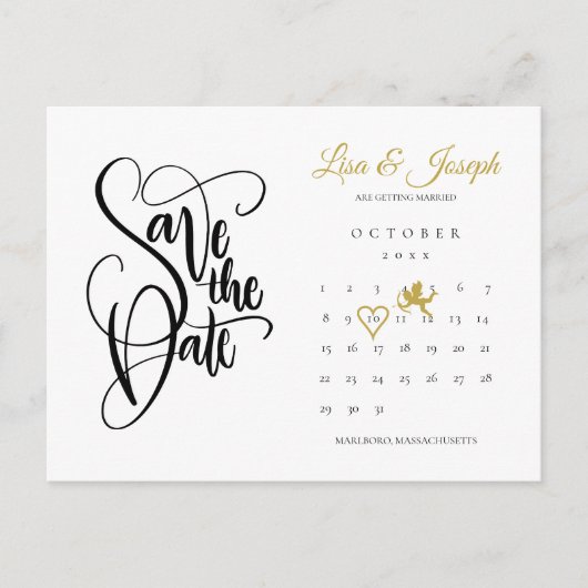 Kalender Cupido Goud Hart Bewaar de Datum Briefkaart (Voorkant)