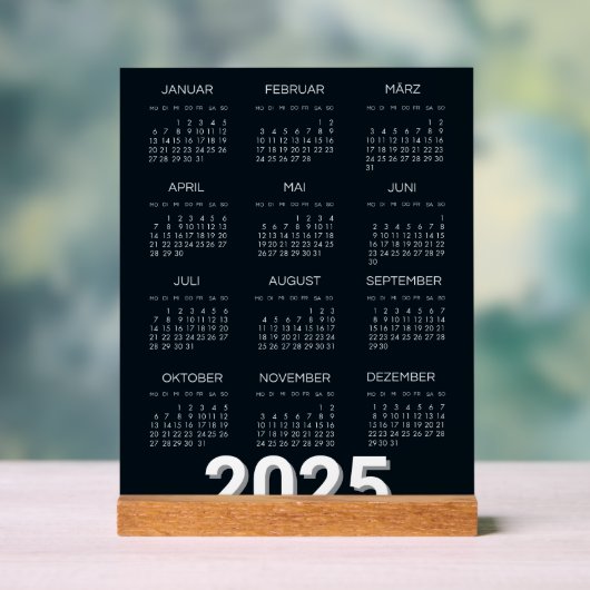 Kalender Deutsch 2025 Jaarlijks Modern Zwart-wit Acryl Bord (Neutraal)
