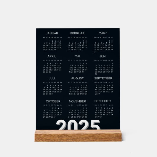 Kalender Deutsch 2025 Jaarlijks Modern Zwart-wit Acryl Bord (Voorkant)
