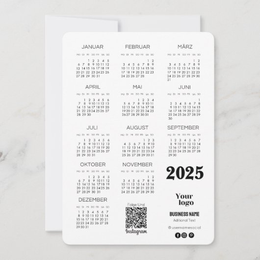 Kalender Deutsch 2025 Voljaar Kalender QR Code Kaart (Voorkant)