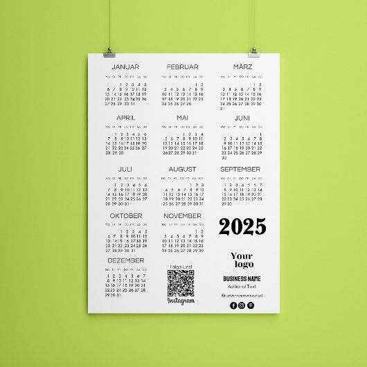Kalender Deutsch 2025 Voljaar Kalender QR Code Kaart