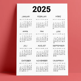 Kalender Deutsch 2025 Zwart-wit minimalistisch Kaart