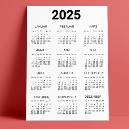 Kalender Deutsch 2025 Zwart-wit minimalistisch Kaart