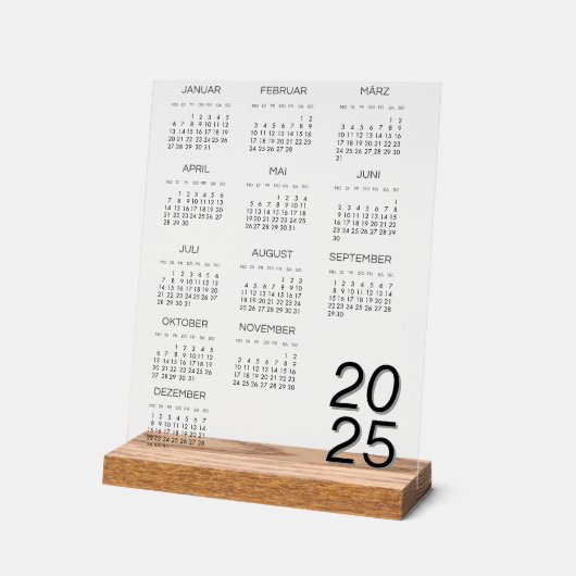 Kalender Duits 2025 Kalender Hele Jaar Acryl Bord (Hoek)