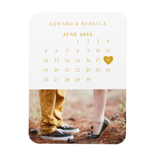 Kalender Elegant Goud Foto Bruiloft Bewaar de Datu Magneet (Verticaal)