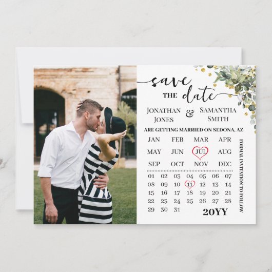 Kalender Eucalyptus Goud Save the Date Bruiloft (Voorkant)
