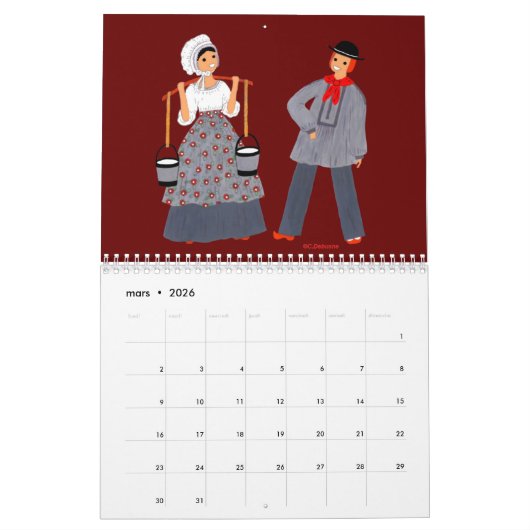 Kalender, folklore, Normandië, Frankrijk Kalender (Mar 2026)