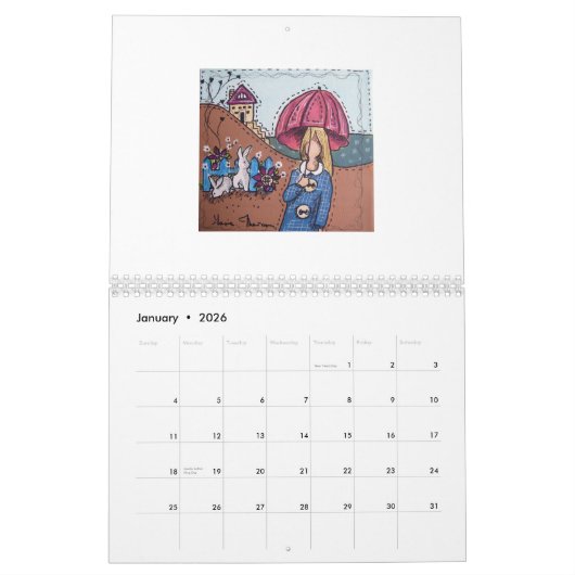 Kalender gemaakt met naaste cartoons door Marie Th (Jan 2026)