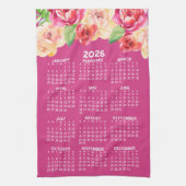 Kalender Geschilderde Waterverf Bloemen heet roze Theedoek (Verticaal)