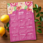 Kalender Geschilderde Waterverf Bloemen heet roze Theedoek