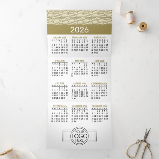 Kalender - Gold White Business Logo Hanging Drieluik Wenskaart (Binnen)