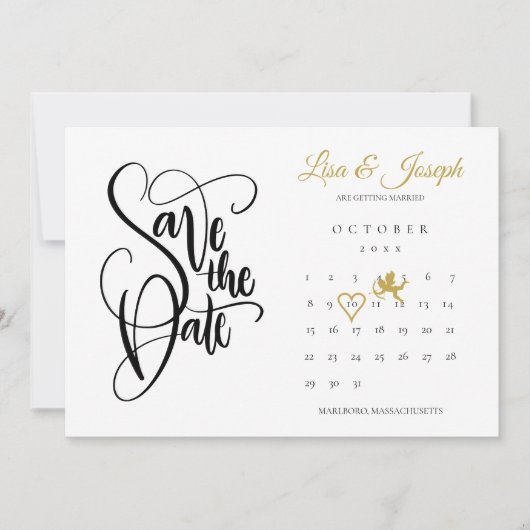 Kalender Goud Cupido Liefde Hart Save the Date Kaart (Voorkant)