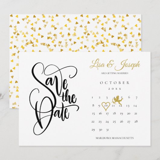 Kalender Goud Cupido Liefde Hart Save the Date Kaart (Voorkant / Achterkant)