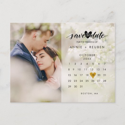 Kalender Goud Liefde Hart Foto Bewaar de datum Briefkaart (Voorkant)