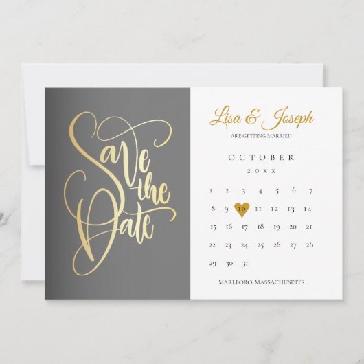 Kalender Goud Liefde Hart QR Code Trouwen Save The Date (Voorkant)