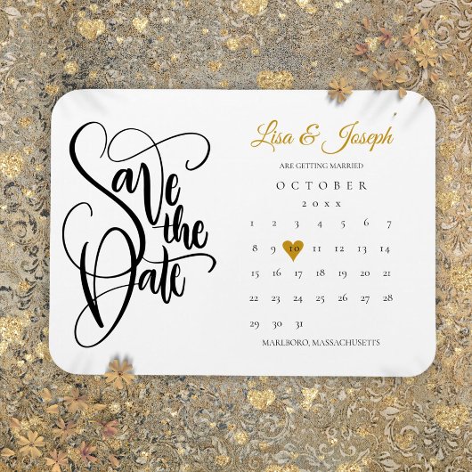 Kalender Goud Liefde Hart Trouwen Datum Bewaren Magneet