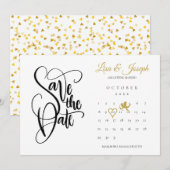 Kalender Gouden Cupido Liefde Hart Bewaar de Datum Kaart (Voorkant / Achterkant)