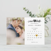Kalender Gouden Hart Confetti Foto Bruiloft Save The Date (Staand voorkant)