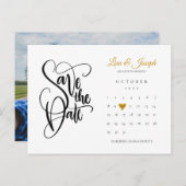 Kalender Gouden Hart Foto Script Save the Date Aankondigingskaart (Voorkant / Achterkant)