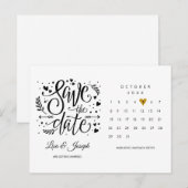 Kalender Gouden Hart Save the Date Briefkaart (Voorkant / Achterkant)