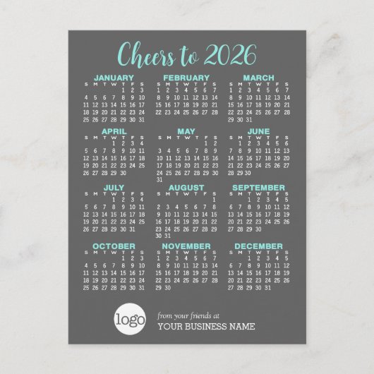 Kalender Grijs Aqua Business Logo - Vakantie Briefkaart (Voorkant)