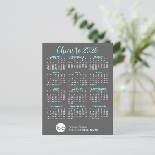 Kalender Grijs Aqua Business Logo - Vakantie Briefkaart (Staand voorkant)