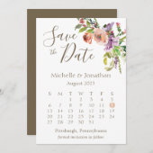 Kalender groene boho Floral Flowers Weddenschap Save The Date (Voorkant / Achterkant)