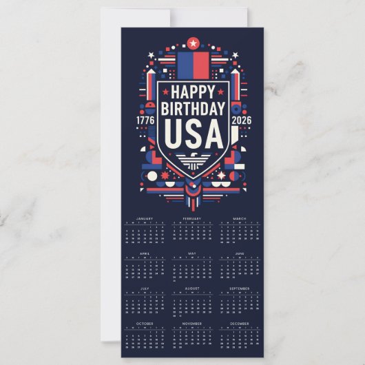 Kalender Happy Birthday USA 250 Feestdagenkaart (Voorkant)