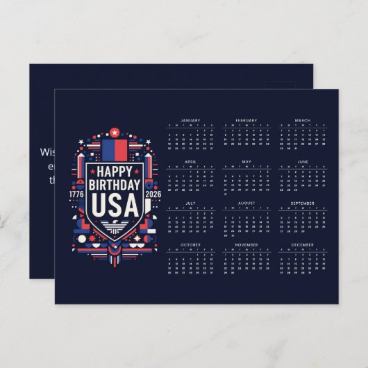 Kalender Happy Birthday USA 250 Feestdagenkaart (Voorkant / Achterkant)