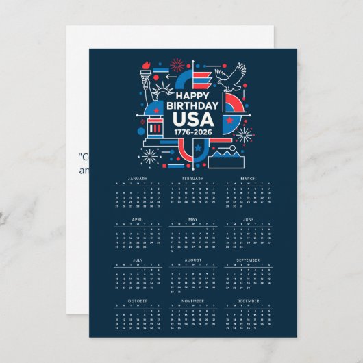 Kalender Happy Birthday USA 250 Feestdagenkaart (Voorkant / Achterkant)