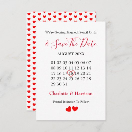 Kalender Hart Trouw Save The Date (Voorkant / Achterkant)